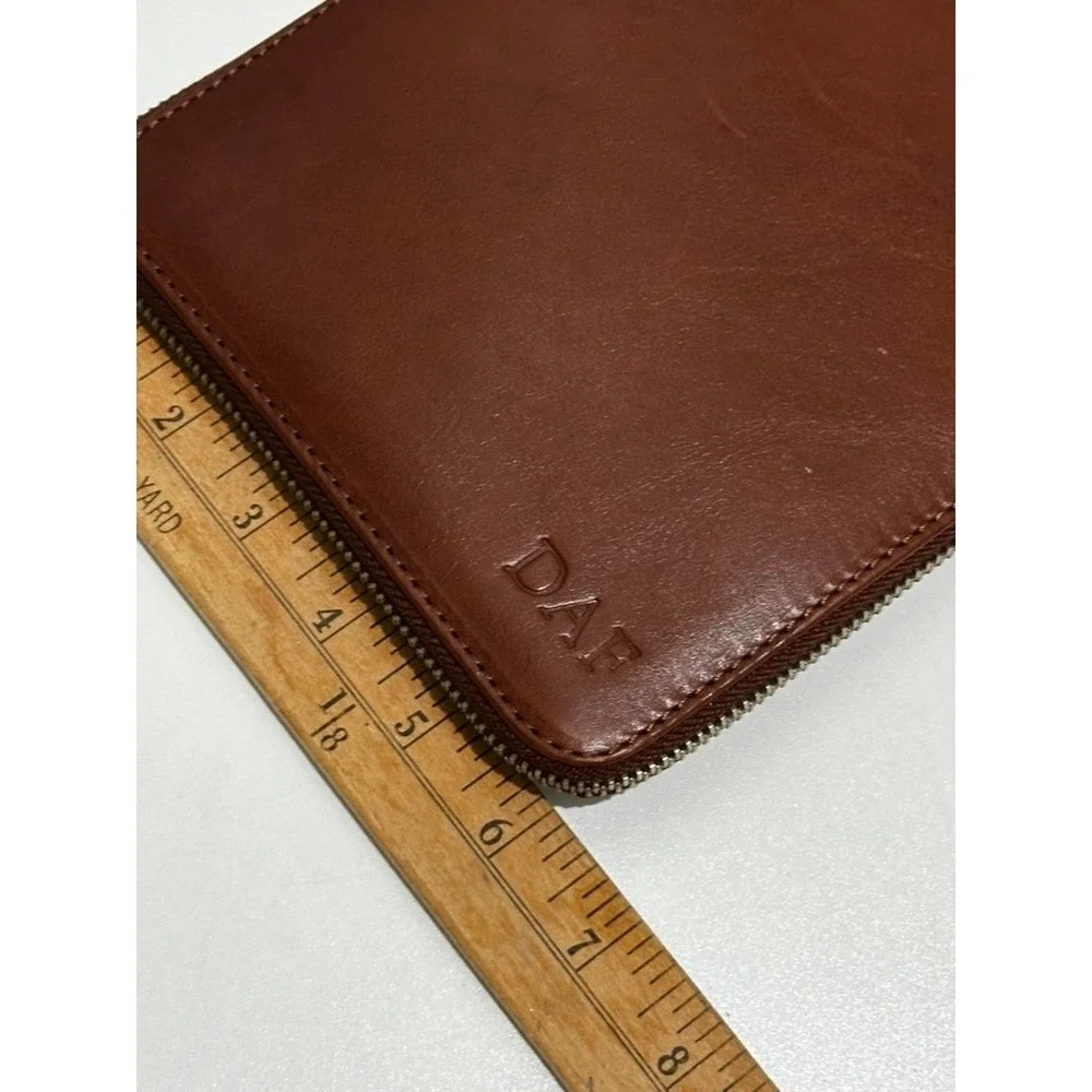 RedEnvelope Brown Leather Travel Tech Tie Organizer Zip Folio Case DAF Initials
